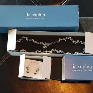 Vintage Lia Sophia Blue and Green Necklace And Earring Set